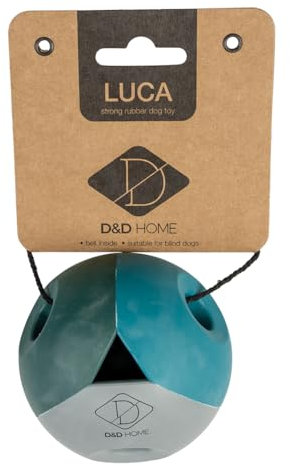 D&D Home, Luca Rosewood Hundespielzeug, 8 x 8 x 8 cm, Blau, magischer Ball, der die Sinne weckt, Robustes Spielzeug aus Gummi, mit Glöckchen, ideal für Blinde oder sehbehinderte Hunde