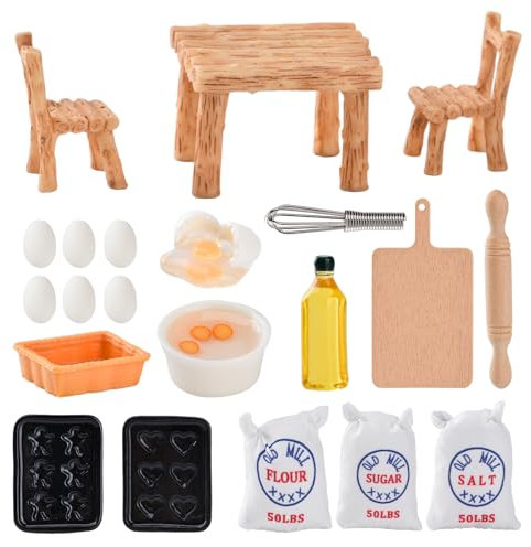 DAOUZL Miniatur Zubehör, Miniatur 1/12 Puppenhaus, 20 Stück Miniatur Deko mit Miniatur Tisch,Miniatur Eier, Back Zubehör, Wichtel Zubehör, Puppenhaus Zubehör, Miniatur Kueche Mikrolandschaft (B)