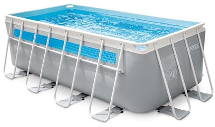 Intex 26770NP – Piscina Fuori Terra Prisma Frame Clearview Rettangolare, Pompa Filtro 2006 L/h, Scaletta, Telo Base e Copertura, 8418 L, Acciaio e PVC, Grigio, 400x200x122 cm