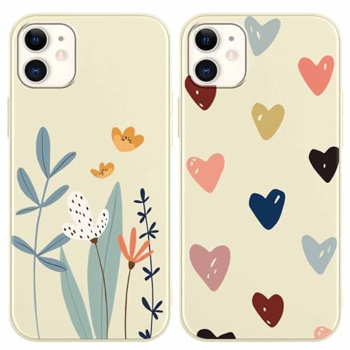 Yoedge 2 Pack Cute Beige Flower Print Suitable for iPhone 11 6.1 Inch Phone Case, Love Aesthetic Pattern Shell Soft Silicone Shock-Absorbing Cover, Suitable for Women and Girls
