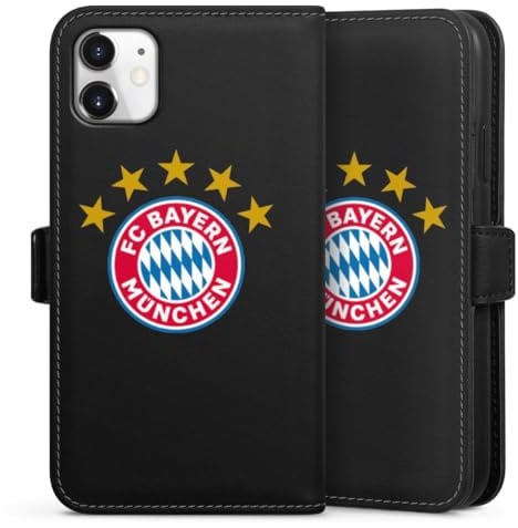 Klapphülle kompatibel mit Apple iPhone 11 Handyhülle aus Kunst Leder schwarz Flip Case FC Bayern München FCB Sterne