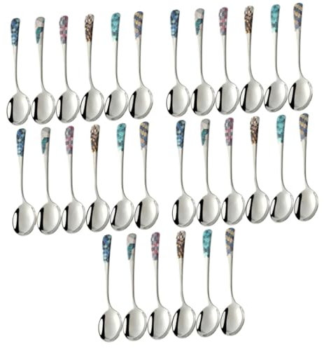 TOPBATHY 30 Piezas cuchara redonda acero inoxidable cucharas ramen cucharas soperas bulto Fideos tirados a mano cuchara redonda grande cuchara mezcla cuchara arroz