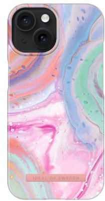 IDEAL OF SWEDEN Bedruckte Handyhülle, niedliches buntes Muster, schützende Abdeckung aus Hartplastik mit Mikrofaserfutter für das iPhone. Kompatibel mit iPhone 15 (Pastel Marble)