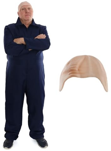 Adults Bald Mechanic Costume - XX-Large - Blue Boilersuit and Bald Cap - Adults TV Character Fancy Dress Costume