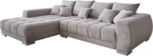 DELIFE Sofa Josea Cord Silbergrau 300x220 cm Ottomane Links Ecksofa