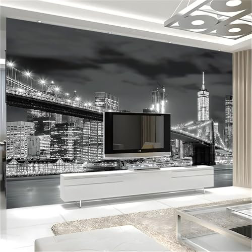 3D Print Photo Wallpaper New York at Night Wall Mural Non-Woven Poster 400 x 280 cm Photo Wallpaper Black and White Kids Fashion Home Decoration Wall Papel Mural