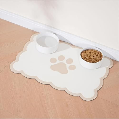 Hearda Tapis sous Les Gamelles de Nourriture pour Chien, Bord Ondulé Tapis de Nourriture Chien Absorbant Tapis Nourriture Animaux Séchage Rapide Antidérapant (50x60cm,Beige)