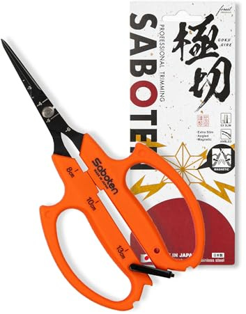 Saboten Japanese Harvesting Shears, Magnetic Springless, Fine-Tip Angled Blade, Fluorine-Coated Steel, Non-Slip Grip, Safety Lock, Made in Japan (Orange)