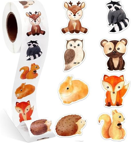 Sticker Kinder - 500 Pcs Runde Tier Aufkleber Belohnungsaufkleber - Waldtier Animal Sticker Rolle Tieraufkleber Tier Aufkleber Set Geburtstag für Kinder Mädchen Scrapbooking Fotoalbum Geschenke