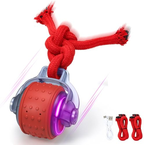 PUHOHUN Interactive Dog Toys, Smart Automatic Moving Dog Ball with Rope, Rechargeable Motion Activated Rolling Dog Toy for Small Large Dogs Aggressive chewers to Keep Them Busy