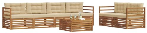 vidaXL Outdoor-Sofagarnitur mit Kissen 7 pcs Natur und Beige, Garten-Sofa, modernes Ecksofa, langlebiger Lounge, Terrasse, Bequeme Sitzgruppe für Entspannung