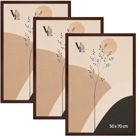 VELORA H&L Lot de 3 Cadres Photo Marron 50 x 70 cm - Cadres en Bois avec Plexiglas Transparent, Cadres Photo et Cadres Poster pour Photos, Affiches, Puzzles, Diplômes et Certificats