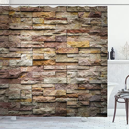 Marmor Duschvorhang ambesonne, Urban Stein Slate Stein Wand mit Felsen Fassade Architektur Town Bild, Stoff Badezimmer Decor Set mit Haken, multicolor, Textil, Multi 1, 69W x 84L