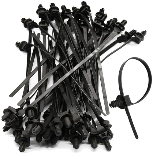 50 Pack Cable Zip Ties, 8.3 inch Heavy Duty Nylon Push Mount Self Locking UV Resistant Assortment for Indoor Wire Tying (Black-50Pack)