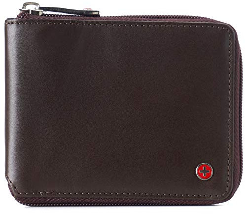 alpine swiss Logan Herren RFID Safe Zipper Wallet Leder Zip Around Bifold Kommt in Geschenkbox Braun