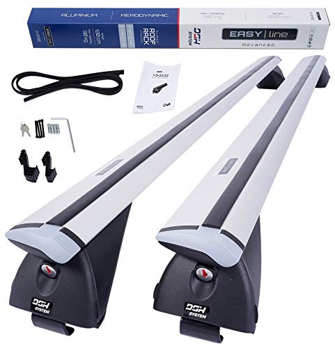 DGH SYSTEM Kompletter Aluminium-Dachträger Relingträger Easy Line Advanced 120 cm kompatibel mit Nissan Qashqai J11 SUV 2014-2020 mit offener Dachreling, abschließbar, Nutzlast 90 kg