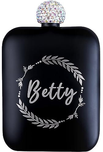 1 Stück Flachmann Personalisiert für Frauen, Flachmann mit Gravur für Brautjungfern-Geschenk, Flachmänner Edelstahl Personalisiert 170ml/6oz für Hochzeit, Junggesellinnenabschied (Schwarz)