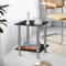 GOLDFAN Petite table basse d'angle en verre à 2 niveaux avec verre transparent et pieds en acier inoxydable pour salon, noir