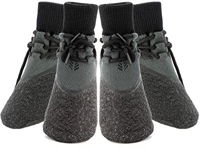 Avaner 4 Stücke Hundesocken mit Schnür Rutschfeste Hundeschuhe Pfotenschutz Dehnbare Hunde Schuhe Weiche Socken Outdoor hundeschuhe Wasserdichte Antirutschsocken für kleine mittelgroße Hunde Haustiere