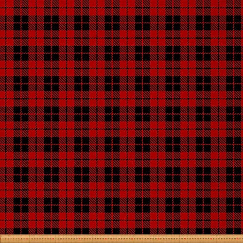 Tela de rejilla de tapicería para sillas, tela de rejilla de pago negra roja para exteriores de The Yard, tela de Halloween con patrón de rejilla nórdica para tapicería y proyectos de bricolaje en el