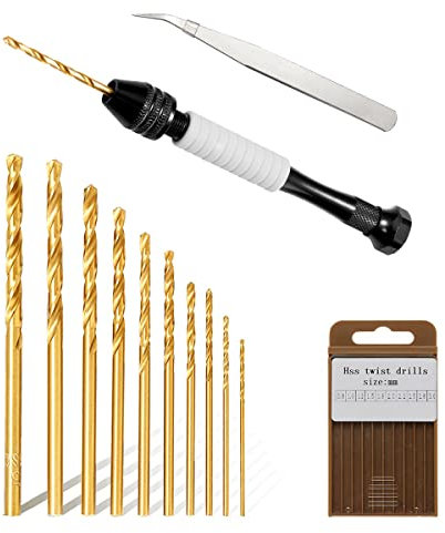 Litorange Trapano manuale da 9 cm con 10 punte elicoidali HSS contenenti cobalto (0,8 – 3,0 mm) Mini trapano a mano Pin Vise Mini Set per modellismo e fori in legno, resina