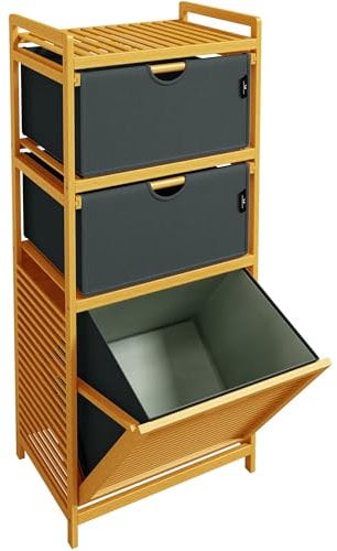 AdelDream Wäschekorb Bambus Wäschekörbe 3 Fächer Wäschesammler für Schmutzwäsche Lagerung für Gegenstände Wäschebox laundry baskets Wäschesortierer grau