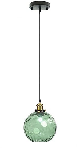 LFsem Suspension avec 15cm Abat-jour en Boule de Verre Tourbillon, Lampe Suspendue au Plafond Industriel E27 Loft Bar en Bronze Douille, Lustre pour Cuisine Salle À Manger (Vert)