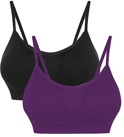 Vertvie Womens Strech Duenn Ohne Buegel Push up Yoga Sports BH Bra Top Set Fuer Fitnesstraining Polsterung 3er Pack (Schwarz+Dunkellila, EU S/Tag M)