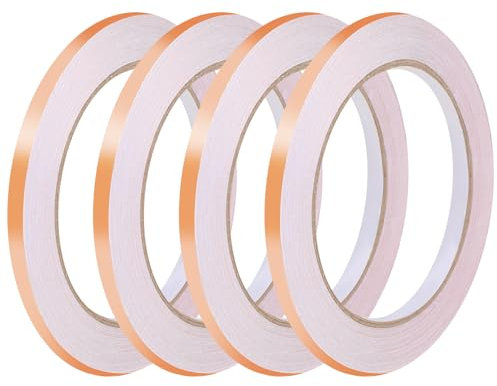 Mozeat Lens 4 Rollen Kupferfolie Klebeband Leitfähig Copper Foil Tape 20m x 6mm Kupferband Selbstklebend Kupferfolienband für EMI Abschirmung Schneckenschutz Elektro Reparatur Löten Basteln(Roségold)