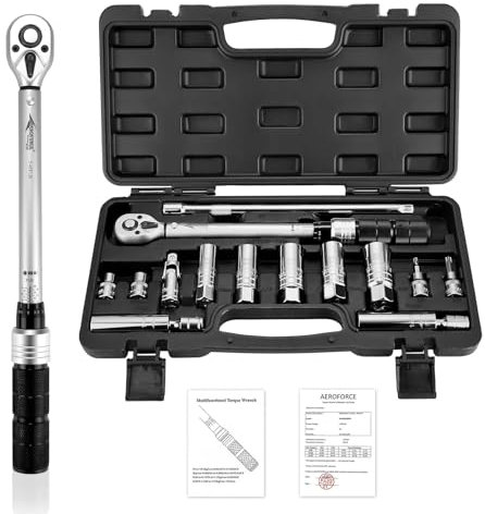 AEROFORCE 14Pcs Spark Plug Socket Set with 3/8 Inch Drive Click Cr-V Steel Torque Wrench(5-45 Lb.ft/6.8-61.2 Nm)