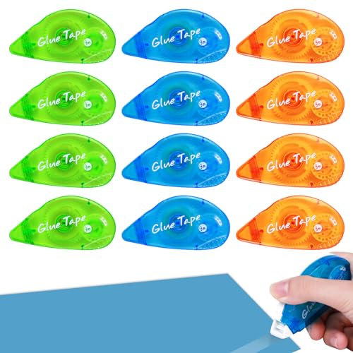 Lot de 12 rouleaux de colle - Souris adhésive - Avec trèfle - Multicolore - Convient pour bullet journal et scrapbooking, école, bureau, bricolage (8 m x 8 mm)