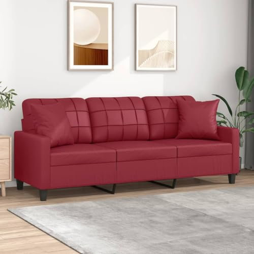 UTSRABFA Balkonmöbel Ecksofa Couchgarnitur Wohnzimmer 3-Sitzer-Sofa mit Zierkissen Weinrot 180 cm Kunstleder Geeignet für Säle, Bankette, Bewirtungsräume, Kabinen