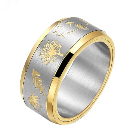 PAURO Damen Herren Edelstahl 10MM Personalisierte Löwenzahn Drehbaren Ring Gold Größe 68 (21.6)