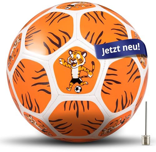 Fussball für Kinder I Fussball Größe 3 I Leichter Bambini-Ball mit Tigermotiv I Robust I weicher Ball ab 3 o. 4 Jahren I Kindergeburtstag Gastgeschenk I Outdoor-Spielzeug I Mit Ballnadel