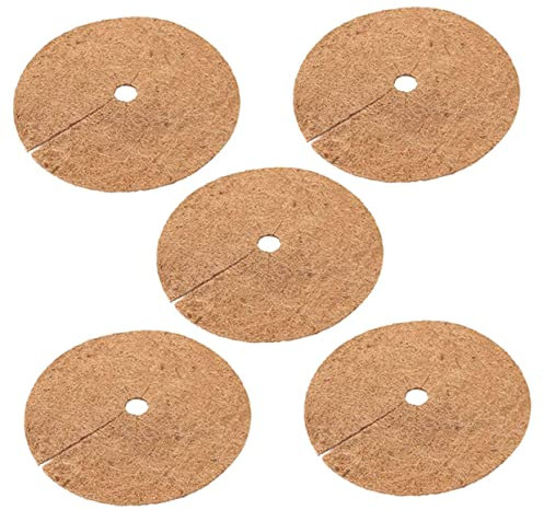 PAMINGONO 5 Stück Runde Kokosfaser Mulchmatten für Pflanzen und Sukkulenten Atmungsaktive Baummulchringe aus Umweltfreundlicher Kokosfaser Braune Mulchscheiben für Garten