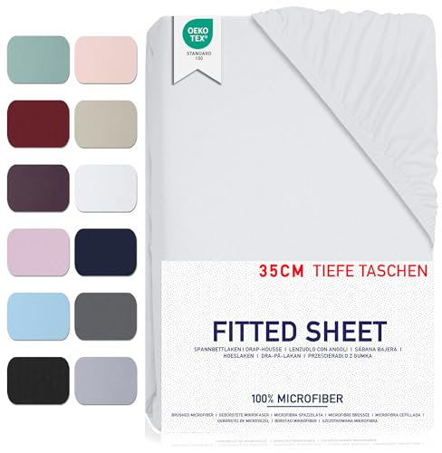 Barbons Drap Housse 140x190 / 140x200 cm - Bonnet 35 cm pour Matelas Épais - 100% Polyester Microfibre - Oeko-Tex Certifié - Anti-Peeling et Élastique Complet - 140 x 200 Blanc