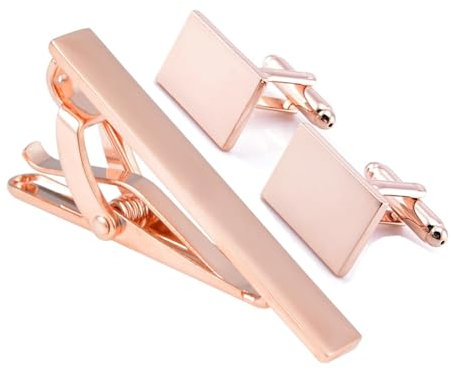 Aotiwe Manchettenknoepfe Herren Set, Krawattennadel Herren Rechteck Rosegold Manschettenknöpfe Herren Klassisch Messing