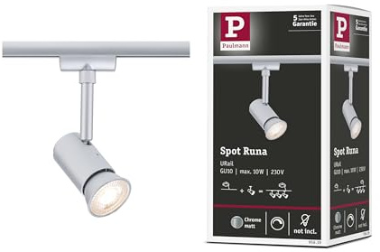 Paulmann 95619 URail Schienenspot Runa GU10 max. 10W dimmbar 230V Chrom matt Schienensystem - Leuchtmittel frei wählbar