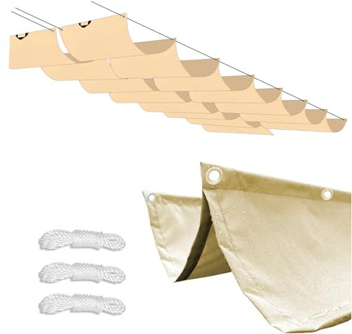 Toldo retráctil de onda de 1,5 x 3 m, ajustable, enrollable, impermeable, protección solar para exteriores, pérgola con ojales y cuerda, para terraza, patio, porche, cenador, color beige