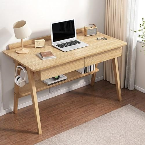 Schreibtisch aus Naturholz mit Staffelei und 2 Schubladen, moderner Arbeitstisch für Studenten, schlichtes Design, inklusive Computerregal für Schlafzimmer, 80 x 50 cm