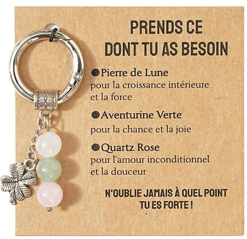 Merclix Idee Cadeau Femme original utile Porte Clef Pierre Naturelle Pierre De Lune Aventurine Cadeaux Femme Noel Anniversaire Fete Des Meres Cadeau Ado Fille Soeur Maman Collegue Meilleure Amie