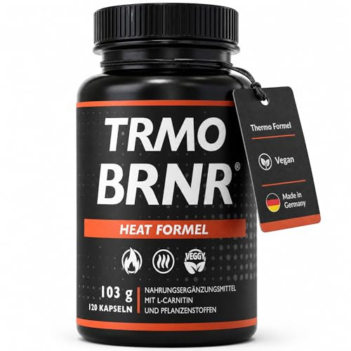 TRMO BRNR Thermo Stoffwechsel Kapseln mit Heat Formel - mit L-Carnitin, Grüntee, Grüner Kaffee-Extrakt, Ingwer, Zink, 120 Kapseln