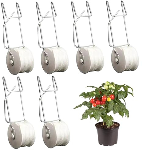Gcroet Tomatenhaken, 6 Stück, Tomatenhaken für Rankgitter, hängende Pflanzenstütze, Rollhaken mit 49 Fuß Langer Schnur für Gewächshaus, Gemüse, Blumen und Weinanbau...