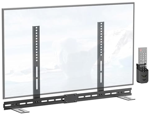 YWLUUOO Under Soundbar Mount with Remote Holder, Metal Adjustable Extension Bracket for HDTV, Wall Protective Design Heavy Duty Iron Soundbar Hdtv Stand