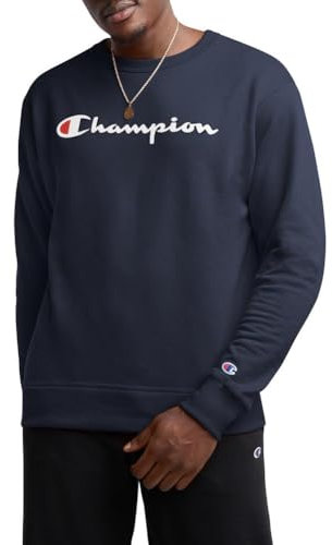 Champion Herren Graphic Powerblend Fleece Crew Sweatshirt, Navy/Champion-skript, M EU