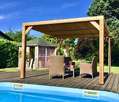 Pergola THERMAUVENT en bois avec vantelles mobiles sur toit