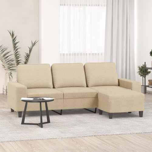 WDGJJFECNMUEHI 3-Sitzer Sofa mit Hocker Creme 180 cm Stoff Wohnzimmer Sitzgruppe Modern Bequem Langlebig für Entspannung Fernsehen Gäste