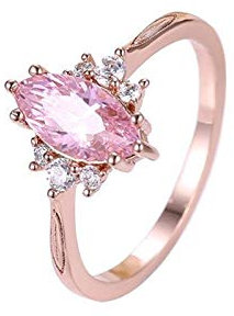 Beydodo Ring Damen Vergoldet mit Stein, Verlobungsring Rosa Marquise Zirkonia Partnerring Rosegold Eheringe Nickelfrei Gr.52 (16.6)