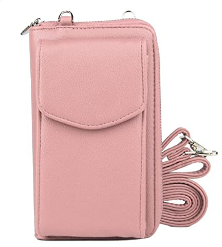 irisaa Kleine Handy Umhängetasche, Geldbörse Damen Brieftasche RFID Schutz Crossbody Handytasche Reisepass mit Kartenfächern und Verstellbarem Schultergurt, Damen Tasche:weich-pink