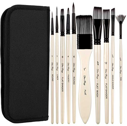 GOTH Perhk 10 Pieces Paint Brushes Set with a Carrying Case, Studio Art Paint Brushes for Acrylic, Oil, Watercolor and Gouache Painting (White)